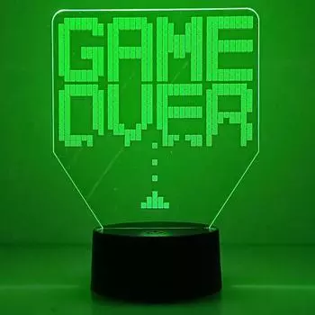 Gameover 3D Night Lamp Gaming Room Desk Setup Lighting Decor on The Table Game Console Icon Logo Sensor Light for Kids Gift Black Base No Remote синий
