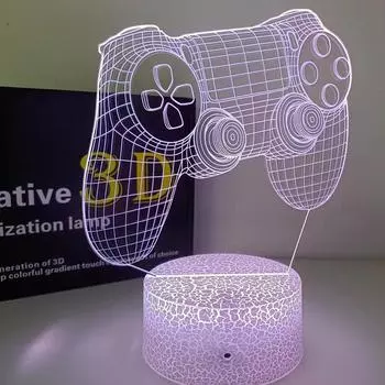 Gamepad 3D night light, USB interface, festive party atmosphere decoration night light, bedroom companion sleeping light Prize Black Base No Remote синий