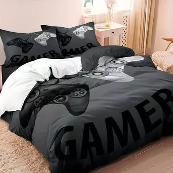 Gamepad Design 3-Piece Duvet Cover Set - Soft & Breathable Bedding, Ideal for Bedroom and Guest Room Duvet Cover + 2 Pillowcase Set&Eu Twin 135x200cm