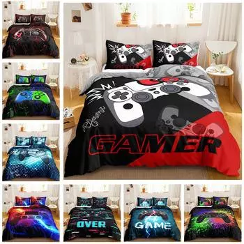 Gamer Bedding Sets For Boy, Gamepad Controller Duvet Cover Set King Size,Video Games Home Decor Comforter Cover For Teen Bedroom EU single(135x200cm)