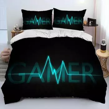 Gamer Game Over Cartoon Comforter Bedding Set,Duvet Cover Bed Set Quilt Cover Pillowcase,King Queen Size Bedding Set Adult Boys EU single(135x200cm)