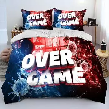Gamer Game Over Cartoon Comforter Bedding Set,Duvet Cover Bed Set Quilt Cover Pillowcase,King Queen Size Bedding Set Adult Boys EU single(135x200cm)