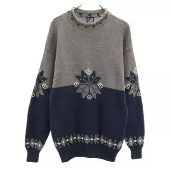 GAP 90s Old Nordic Pattern Long sleeve sweater L gray knit Men s Used