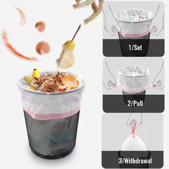 Garbage Bag with Drawstring Household Disposable Transparent Garbage Bag Kitchen Dormitory Living Room Use Three Sizes Selection розовый