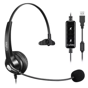 Гарнитура USB One Ear с микрофоном с шумоподавлением и управлением звуком, наушники для ПК, подходящие для удаленного вызова через Интернет, удаленной работы, четкого разговора