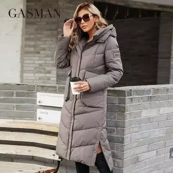 GASMAN 2021 Новые женские зимние пуховики Модные элегантные длинные тонкие парки Брендовые высококачественные теплые ветрозащитные пальто женские 21362 XXL бежевый