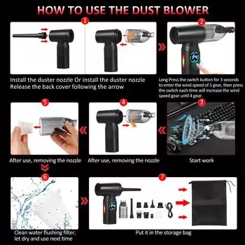 Geevorks Compressed Air-Duster — очиститель с бесщеточным двигателем с цифровым экраном, 120 Вт, 110 000 об/мин