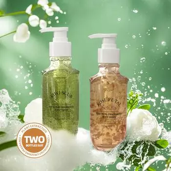 Гель для душа Sfralls Petal Fragrance 225 г * 2 шт. Гель для душа с ароматом лепестков роз и киви, стойкий аромат, зелёный/оранжевый