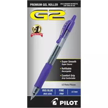 Гелевая ручка-роллер Pilot G2 Premium, тонкий кончик 0,7 мм, цвет Iris Blue, упаковка из 12 шт.