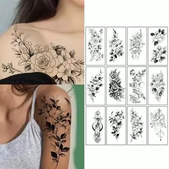 Гелевая татуировка Luna Black Flower Body Point, наклейка для татуировки, 1 шт., T-47