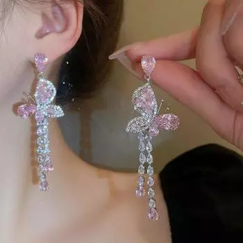 GemChic женские серьги-гвоздики с иглой и цирконием, розовые серьги-бабочки, модные милые изысканные украшения на день рождения, Рождество, подарок