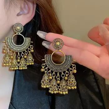 GemChic женские серьги модные ретро серьги-гвоздики иглы круглые веерообразные серьги с кисточками в форме колокольчика серьги на день рождения, Рождество, ювелирные изделия, подарок