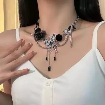 GemChic Женское ожерелье с подвеской Дамское милое классное кружевное ожерелье с бабочкой и розой в стиле пэчворк Персонализированная цепочка на день рождения Рождественский подарок на ювелирные изделия