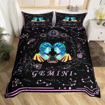 Gemini King Queen Duvet Cover Constellation Horoscope Comforter Cover Astrology Galaxy Bedding Set Star Polyester Quilt Cover 70x133cm 2pcs