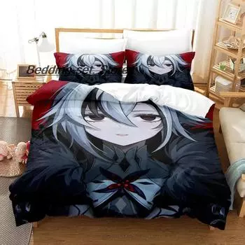 Genshin Impact Arlecchino Постельное белье Single Twin Full Queen King Size Bed Set Aldult Kid Bedroom Duvetcover Sets Game Anime 70x133cm 2pcs
