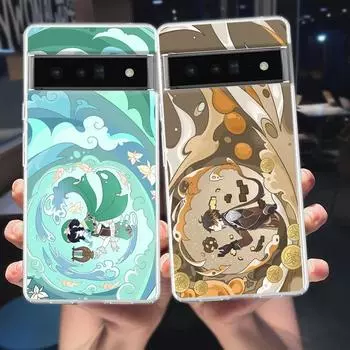 Genshin Impact Cartoon Logo For Google Pixel 8 7 6 Pro 6A 5 4 5A 4A 3A XL 5G Phone Case Shockproof Soft TPU Transparent Cover Pixel 8
