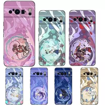 Genshin Impact Cartoon Logo For Google Pixel 8 7 6 Pro 6A 5G Black Phone Case Soft Shockproof Back Cover Silicone Shell Coque Pixel 6