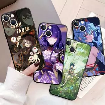Genshin Impact Case For Apple iPhone 11 13 14 12 Pro Max 7 8 XR X 6 5 5S SE 2022 13ProMax Black Silicone Phone Funda iPhone 14 Plus