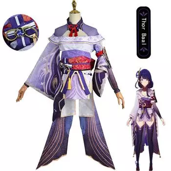Genshin Impact Cos Thunder General Cos Костюм человеческого тела Тор Баал Косплей Костюм женский Cos Полный комплект XS фиолетовый