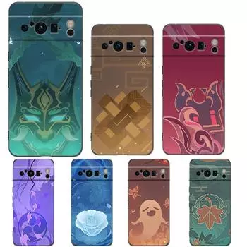 Genshin Impact Logo For Google Pixel 8 7 6 Pro 6A 5G Black Phone Case Soft Shockproof Back Cover Silicone TPU Shell Coque Pixel 7A