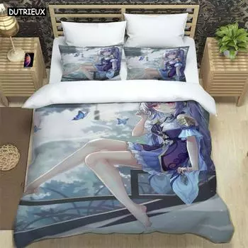 Genshin Impact Printed Polyester Bedding Set For Boys And Girls Three Piece Comfortable Soft Couple Gift Bedding Sets EU single(135x200cm)
