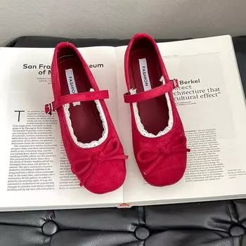 Gentle ballet shoes single shoes women s new spring and summer skirt temperament inner height increase shallow mouth 35