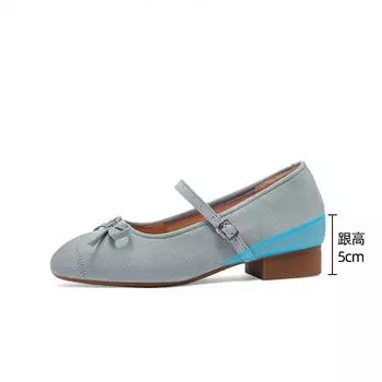 Gentle Mary Jane shoes summer temperament elegant bow shallow mouth inner height evening shoes 35