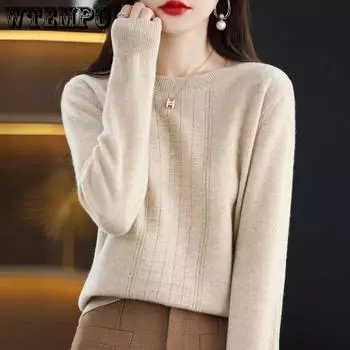 Gentle Style Round Neck Sweater Women s Autumn and Winter Solid Color Lazy Pullover Sweater Solid Color Casual Long Sleeved Sweater S оранжевый