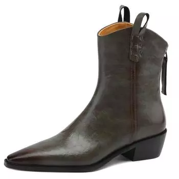 Genuine Leather Ankle Boots Shoes For Women Autumn Winter Vintage British Black Brown Party Motorcycle Shoe Ladies Large Size 48 34