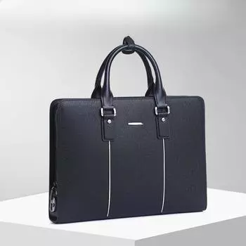 Genuine Leather Briefcase Computer Bag Horizontal Style High-end Business Handbag Men s Large Capacity чёрный