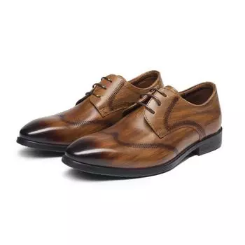 Genuine Leather Brogues Men Platform Shoes Fashion Brown Causal Business Leather Shoes Man Luxury Wedding Shoe Chaussure Homme 6 коричневый