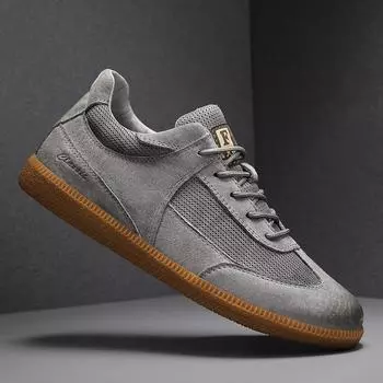 Genuine Leather Casual Shoes For Men Breathable Mesh Patchwork Board Sneakers Men Flats Footwear Plus Size 39-47 Walking Shoes 39 песочный
