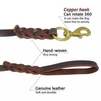 Genuine Leather Dog Leash Real Leather Dog Training Long Leash Braided Pet Lead Prevent Bite for Medium Large Dogs Black Brown S чёрный