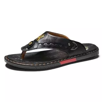 Genuine Leather Handmade Flip Flops Slippers Summer Breathable Men Casual Shoes Non-slip Outdoor Men Beach Shoes Leather Sandals 38 бежевый