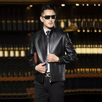 Genuine leather jacket for men, first-layer sheepskin leather jacket, men s stand-up lapel daddy business casual jacket M