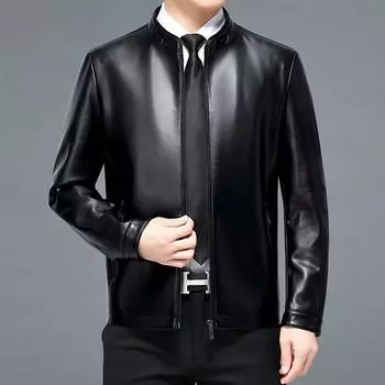 Genuine leather jacket for men in autumn and winter plus velvet and thickened middle-aged dad s sheepskin jacket 170