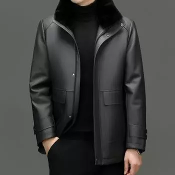 Genuine leather jacket for men, thickened and removable rex rabbit fur lining jacket, middle-aged dad s casual pinnic jacket 170
