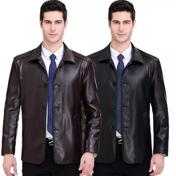 Genuine leather jacket for middle-aged men, casual dad wear, middle-aged and elderly sheepskin jacket, velvet and thickening 170