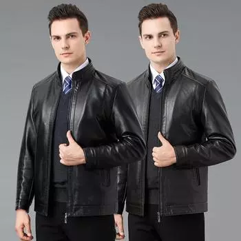 Genuine leather jacket men s fur all-in-one young and middle-aged velvet thickened stand-up collar genuine leather jacket for men L