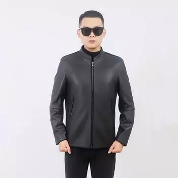 Genuine leather jacket new men s top layer sheepskin small stand collar slim fit spring and autumn casual jacket for young and middle-aged people M