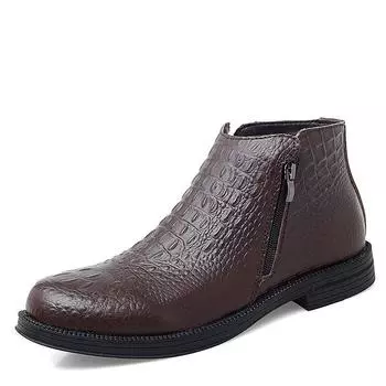 Genuine Leather Men Boots Plush Warm Platform Men s Boots Punk Outdoor Motorcycle Boots New Male Work Shoes Luxurious Men Shoes 37 чёрный