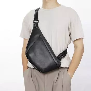 Genuine Leather Men s Chest Bag Multi-functional Sports Cycling Skew Bag Large Capacity Men s Bag чёрный