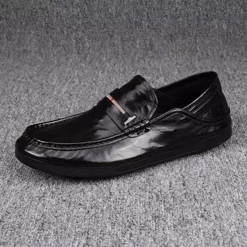 Genuine Leather Men s Loafers Slip-on Men s Casual Shoes New Wear-resistant Male Flats 2025 Hot Sell Shoes for Men Tenis Hombres 38 чёрный