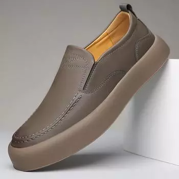 Genuine Leather Men s Shoes New Luxury Brand Slip On Casual Shoes Business Formal Loafers Moccasins Breathable Men Driving Shoes 38 коричневый