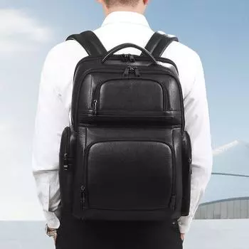 Genuine Leather Men s Shoulder-top Cowhide Computer Bag Large Capacity Men s Bag Advanced Business Backpack чёрный