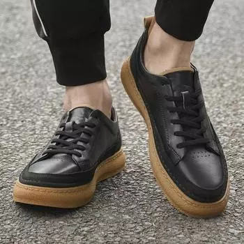 Genuine leather men s trendy and fashionable Board shoes Hot selling Fashion Driving Walking Skateboard Shoes outdoor sports 37 чёрный