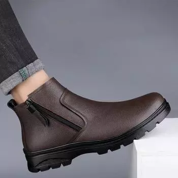 Genuine Leather Mens Outdoor Boots Luxury Brand British Casual High Top Shoes Winter Warm Chelsea Boots Men Business Ankle Boots 37