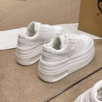 Genuine leather~ platform white shoes women s new spring versatile small height-increasing sports board shoes 35