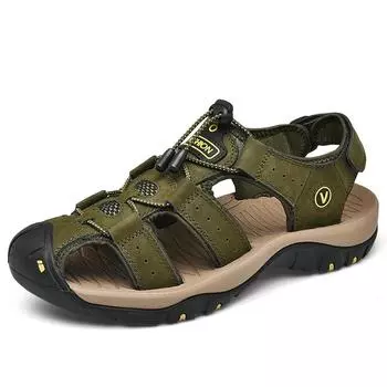 Genuine Leather Sandals Men Non-slip Outdoor Sport Slippers Summer Breathable Beach Shoes Man Anti Skid Walking Shoes for Wading 38 (feet 23.9 cm)