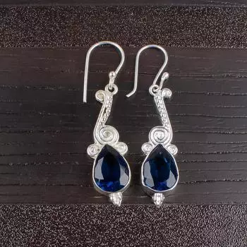 Genuine London Blue Topaz Gemstone 925 Sterling Silver Disigner Jewelry Earrings EE-37-5